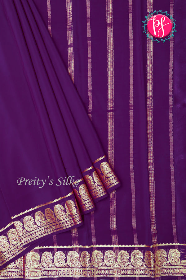 Pure Mysore Crepe Silk Saree-Mango border- Purple- PA35251