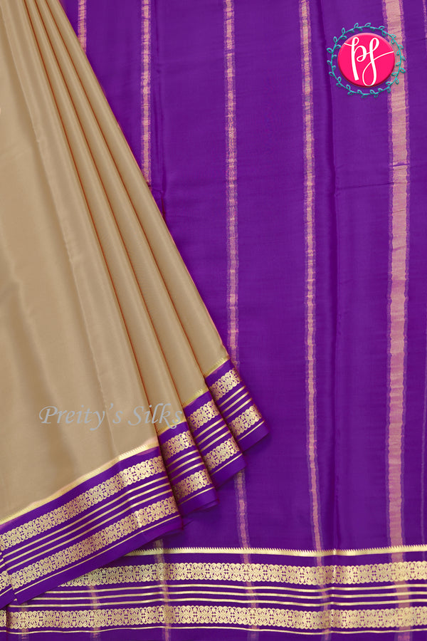 Pure Mysore Crepe Silk Saree-Tan And Purple-PA34176