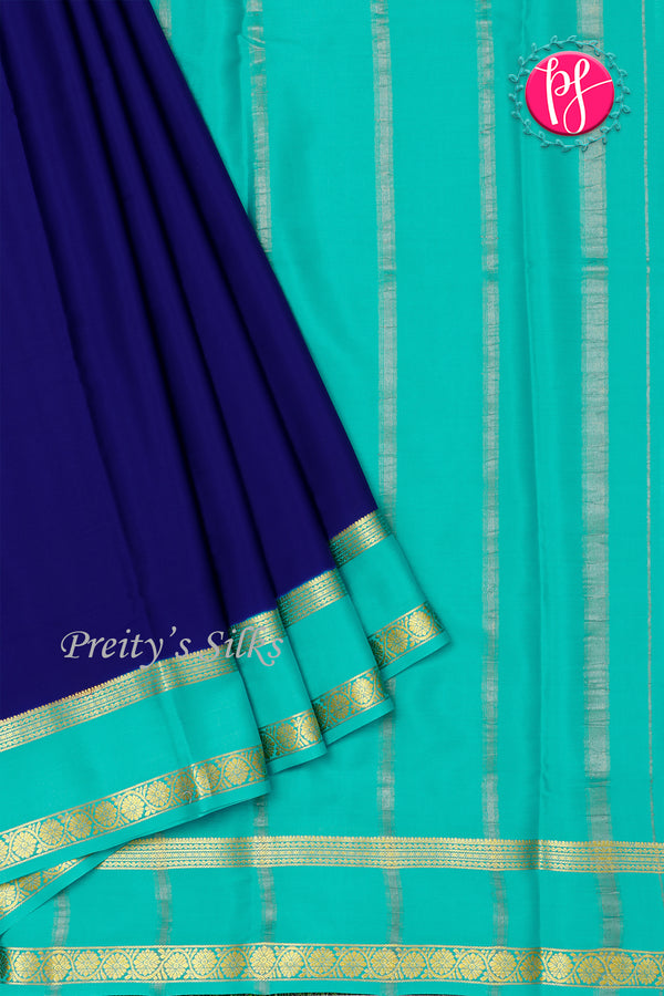 Pure Mysore Crepe Silk Saree-Navyblue And Seagreen-PA22264