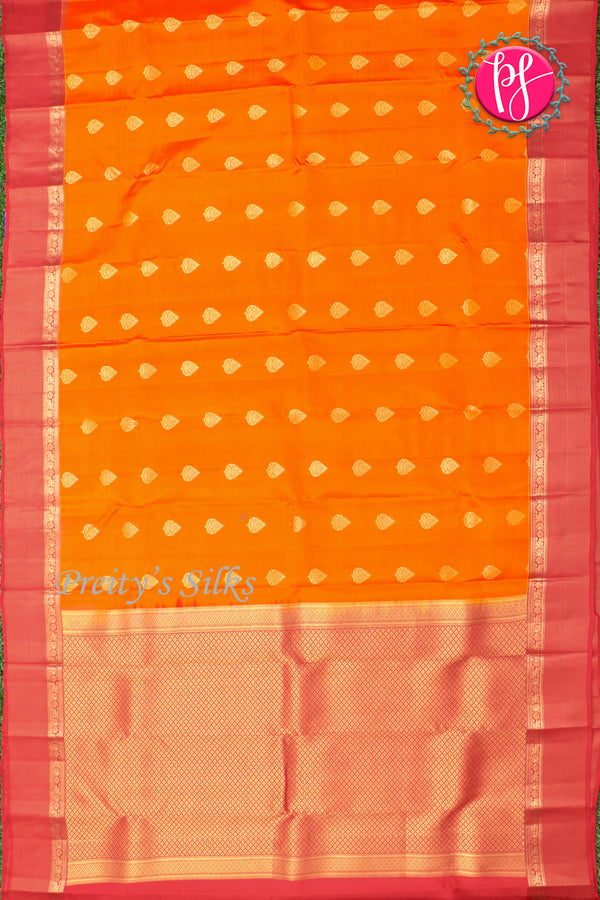 Half Pure Kanchipuram Silk Saree-Orange And RED-PA25965