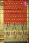 Pure Kanchipuram Silk Saree-RustOrange And Green- PF04355