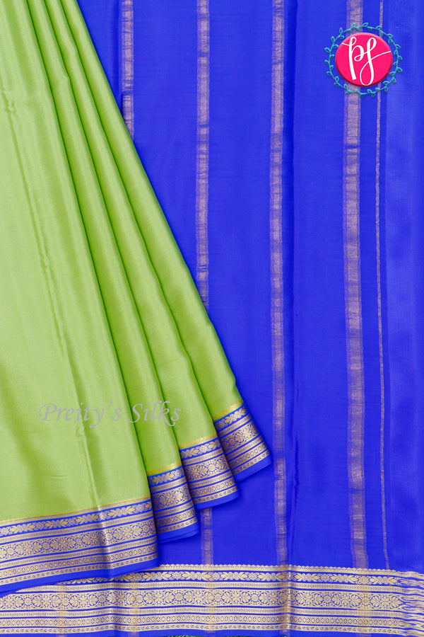 Pure Mysore Crepe Silk Saree-Pista Green And Royalblue-PA28937