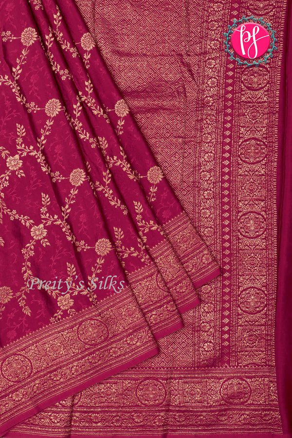 PURE KADDI BANARASI CREPE SILK SAREE-Marron-PA29680