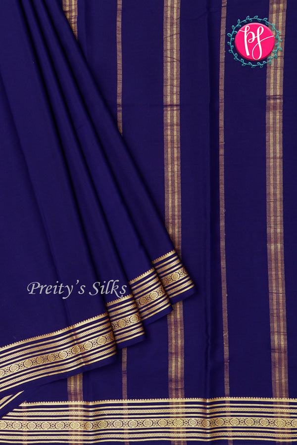 Pure Mysore Crepe Silk Saree-Navyblue- PA35304