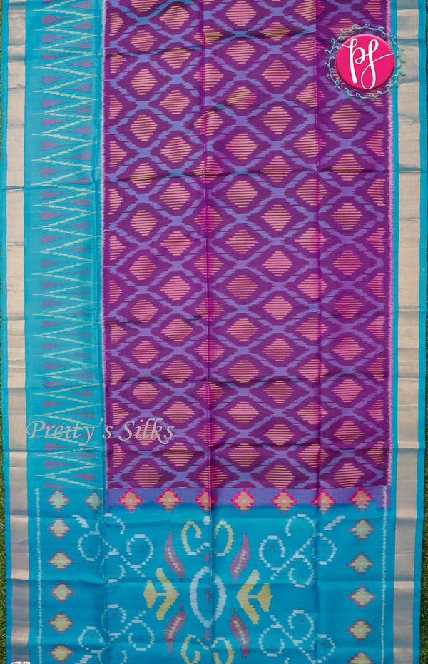 Pure Pochampally Soft Silk saree- Purple - Sky Blue-PF38080