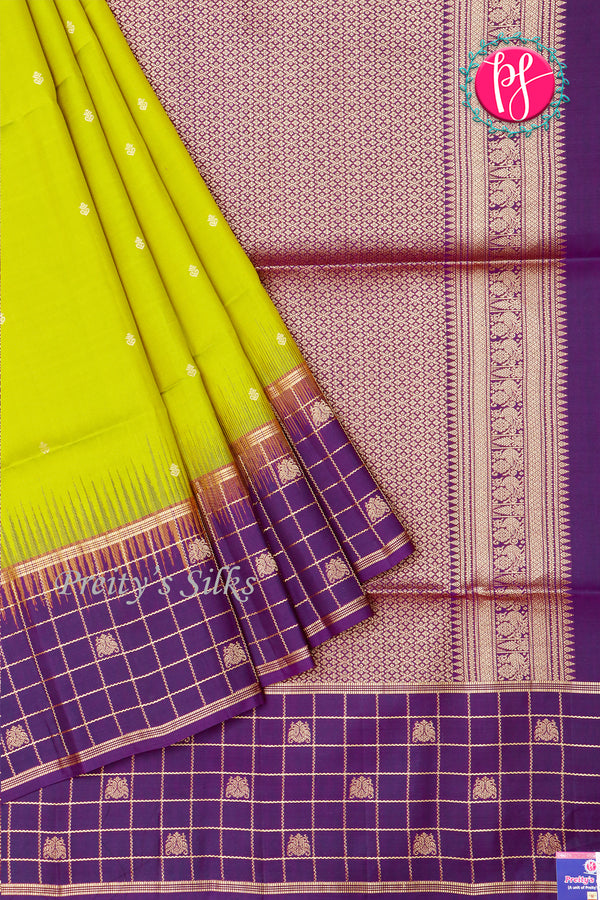 Kanchipuram Soft Silk Saree-Lightgreen And Purple- PA27323