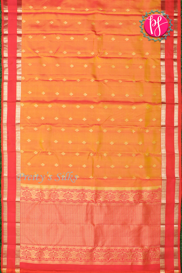 Half Pure Kanchipuram Silk Saree-Orange And Red-PA27022