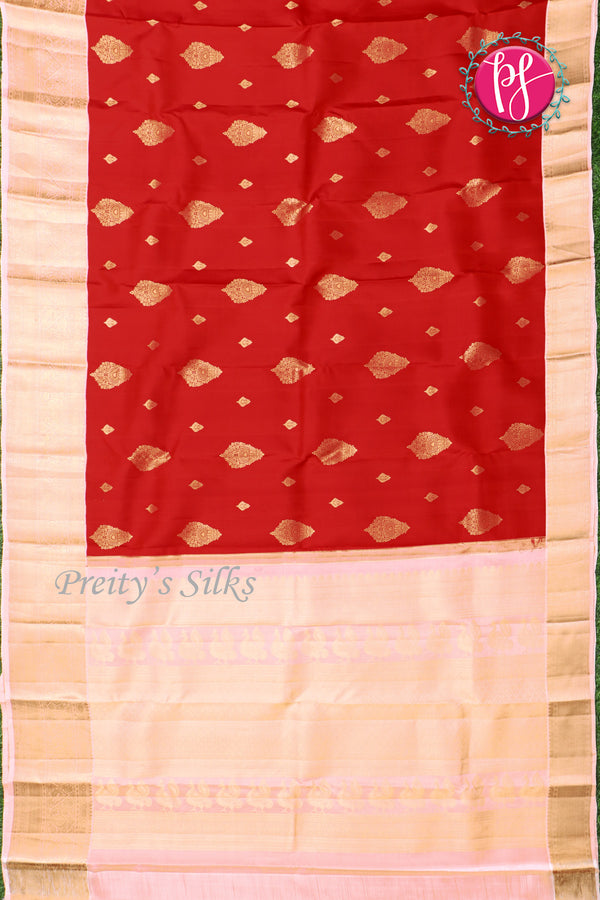 Pure Kanchipuram Silk Saree-Red And lightpink-PF81272