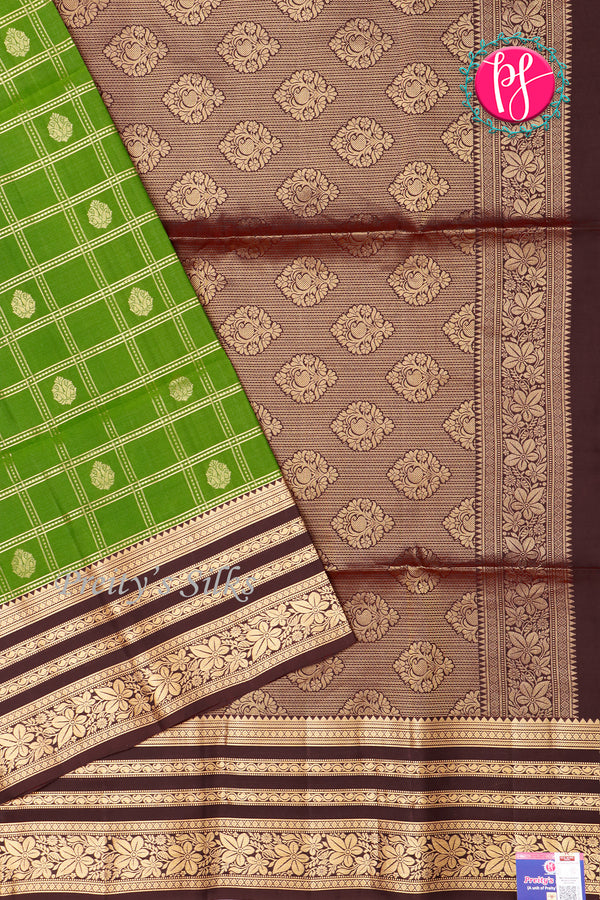 Kanchipuram Soft Silk Saree-Green And Deepbrown-PA27210