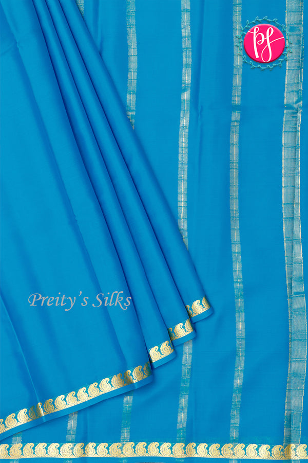 Pure Mysore Crepe Silk Saree-Tealblue-PA21766