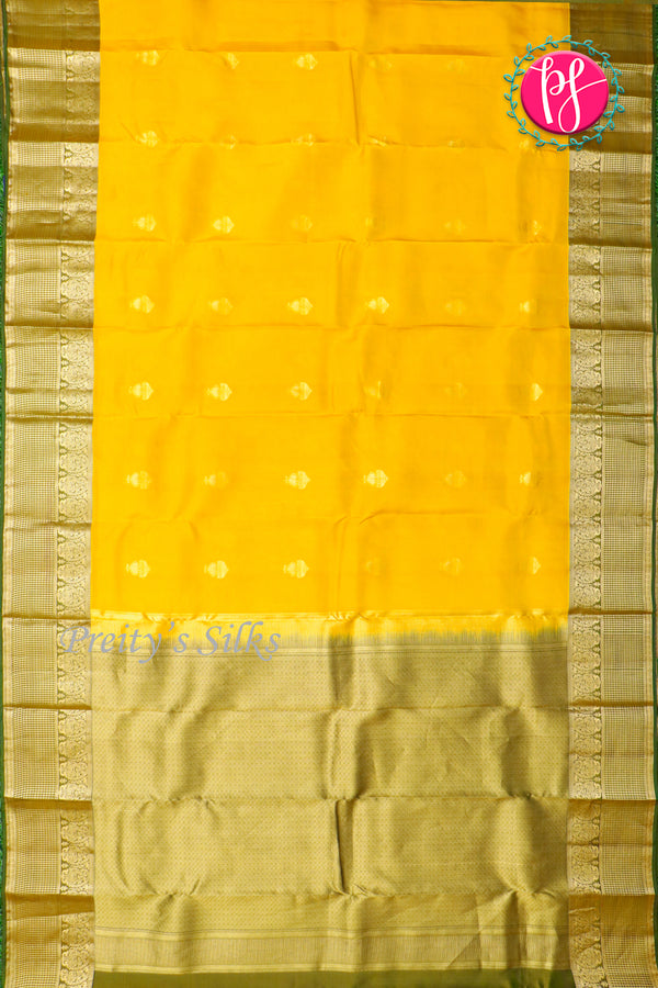 Half Pure Kanchipuram Silk Saree-Yellow And Green-PA25832