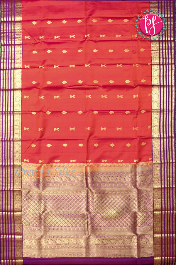 Pure Kanchipuram Silk Saree-Rustorange And Purple-PF47955