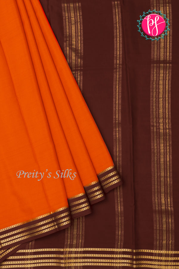 Pure Mysore Crepe Silk Saree-Rustorange And Deepmaroon-PA19960