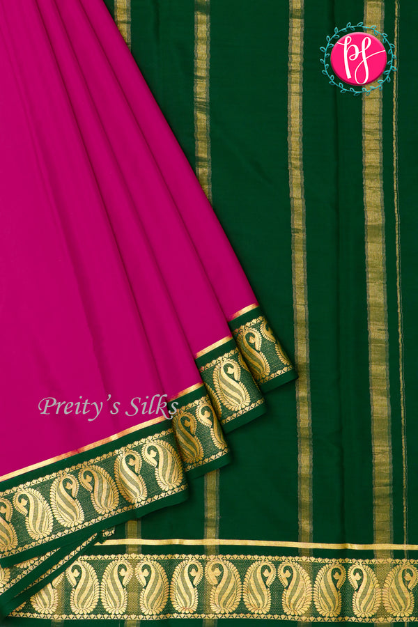 Pure Mysore Crepe Silk Saree -Mejenta pink And Bottle green -PA47159