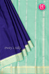 Pure Mysore Crepe Silk Saree-Navyblue And Pale Mint-PA28717
