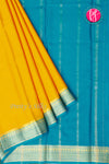 Pure Mysore Crepe Silk Saree-Yellow And Tealblue-PA22436
