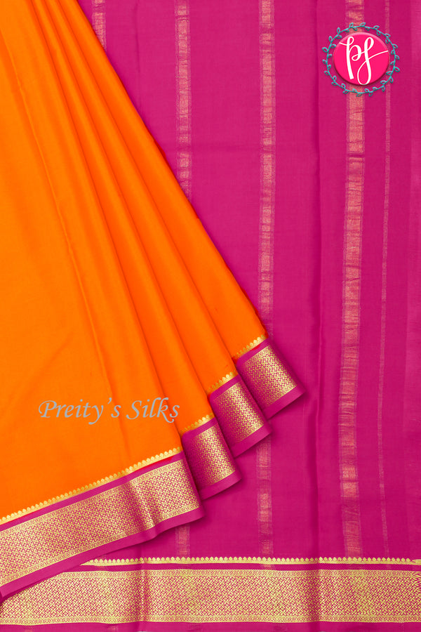 Pure Mysore Crepe Silk Saree-Orange And Pink-PA28744