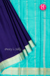 Pure Mysore Crepe Silk Saree-Navyblue And Skyblue-PA22436