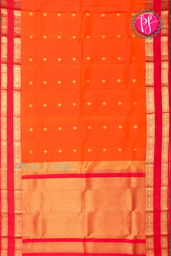 Half Pure Kanchipuram Silk Saree-Orange And Red-PA25793