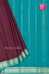 Pure Mysore Crepe Silk Saree-Chocolatebrown And Cyanblue- PA34000