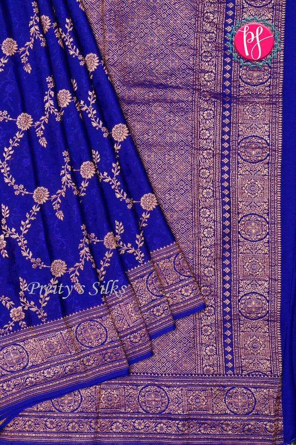 PURE KADDI BANARASI CREPE SILK SAREE-Royalblue-PA29680