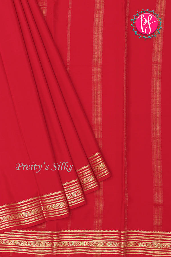 Pure Mysore Crepe Silk Saree-Red-PA35304
