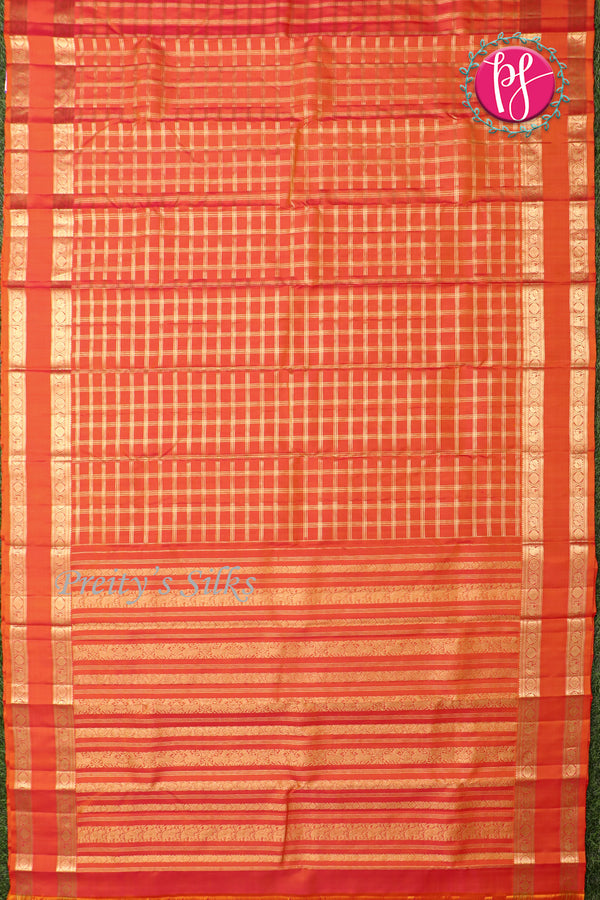 Pure Kanchipuram Silk Saree-Reddish-Orange-PF85020