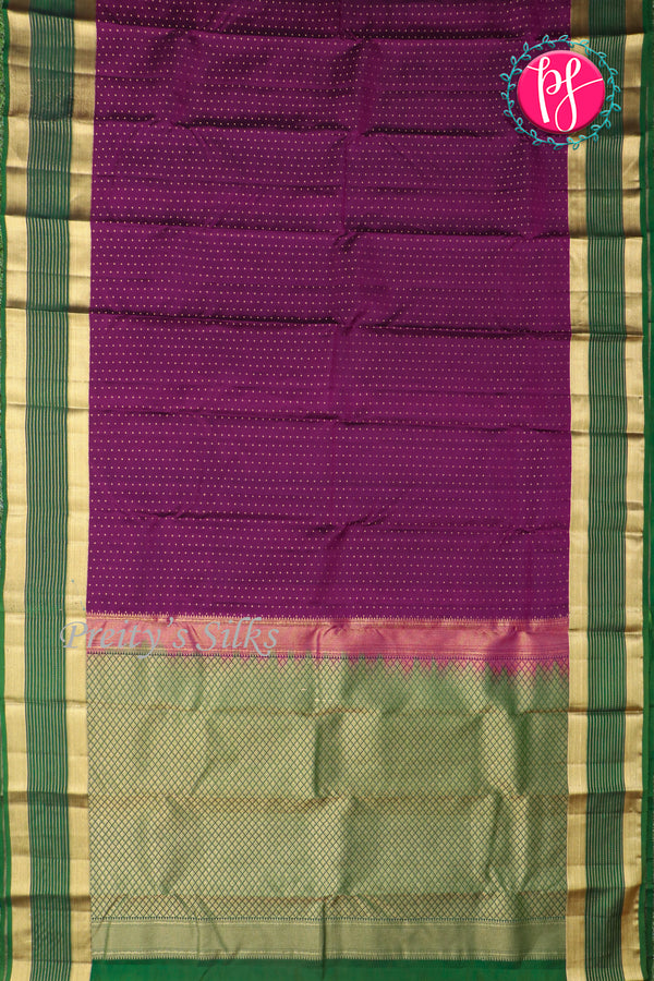 Half Pure Kanchipuram Silk Saree-Dark Plum And Bottle Green-PA25832