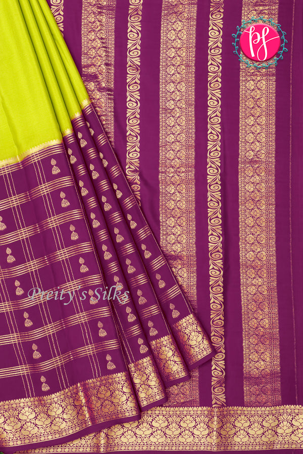 Pure Mysore Crepe Silk Saree-Olive green And DeepBurgundy -PA46832
