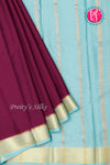 Pure Mysore Crepe Silk Saree-Deep Marron And Iceblue-PA22316