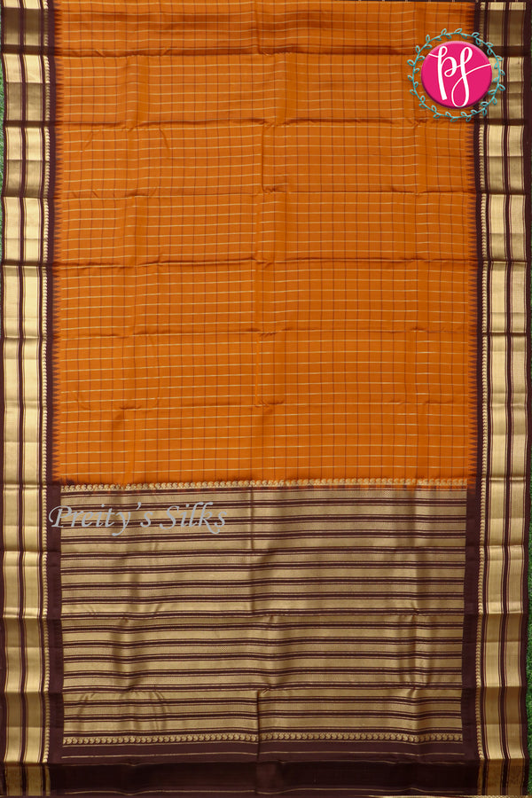 Half Pure Kanchipuram Silk Saree-Rustorange And Deepbrown-PF68660