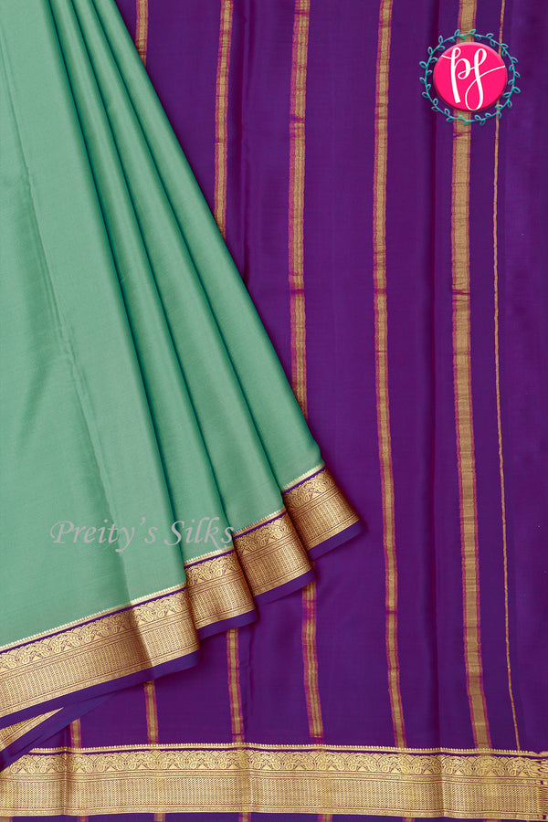 Pure Mysore Crepe Silk Saree-Tealgreen And Purple -PA28962