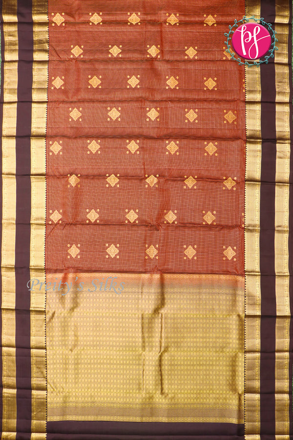 Pure Kanchipuram Silk Saree-PF72334 - Rust Orange with Deep brown