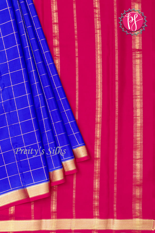 Pure Mysore Crepe Silk Saree -Royal Blue And Mejentapink-PA09448