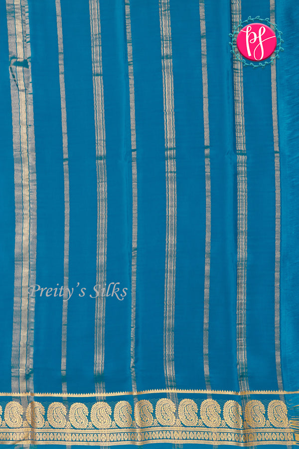 Pure Mysore Crepe Silk Saree-Mangoborder-Tealblue- PA35251