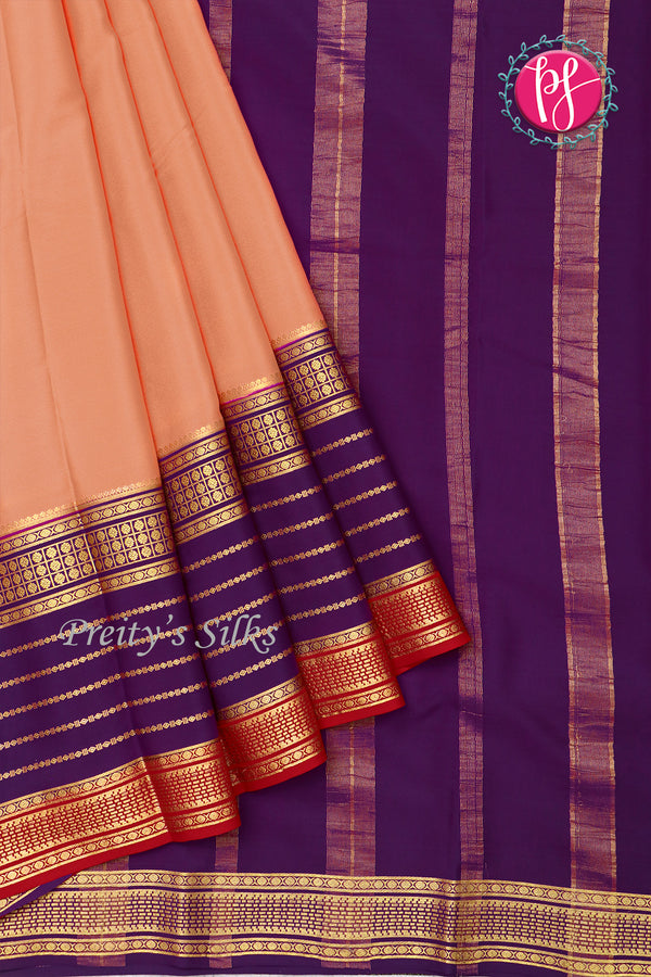 Pure Mysore Crepe Silk Saree -Peach AndDeep Violet Red-PA01211