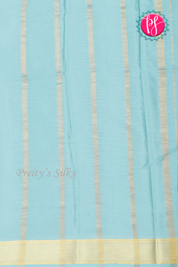 Pure Mysore Crepe Silk Saree-Deep Marron And Iceblue-PA22316