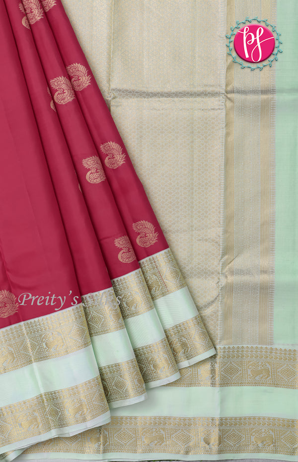 Pure Kanchipuram Silk Saree-Marron And Lightblue-PF63084