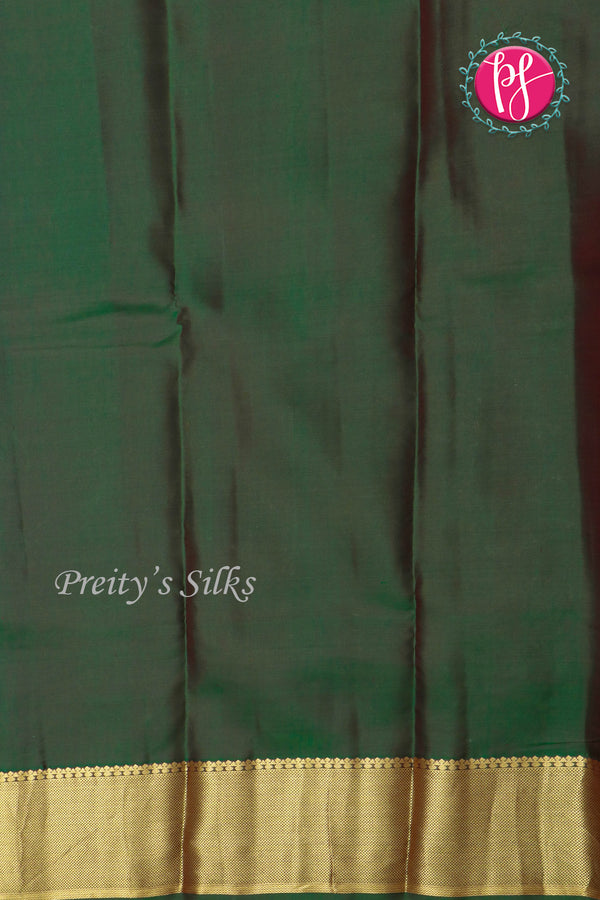 Pure Kanchipuram Silk Saree-RustOrange And Green- PF04355