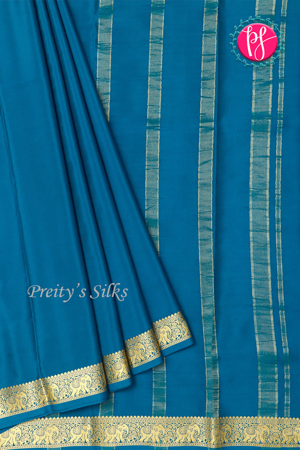 Pure Mysore Crepe Silk Saree-Tealblue-PA19804