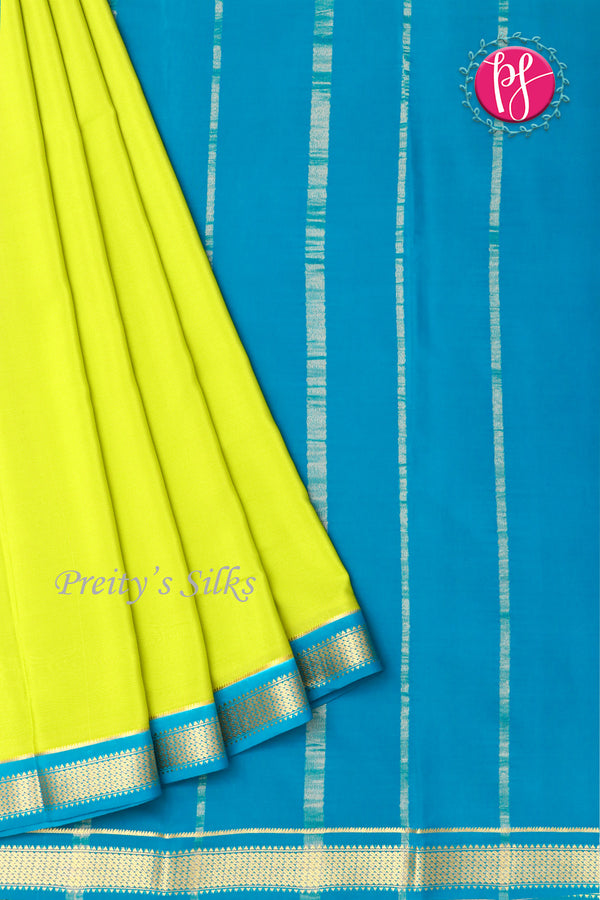 Pure Mysore Crepe Silk Saree -Limegreen And Ramablue-PA10650