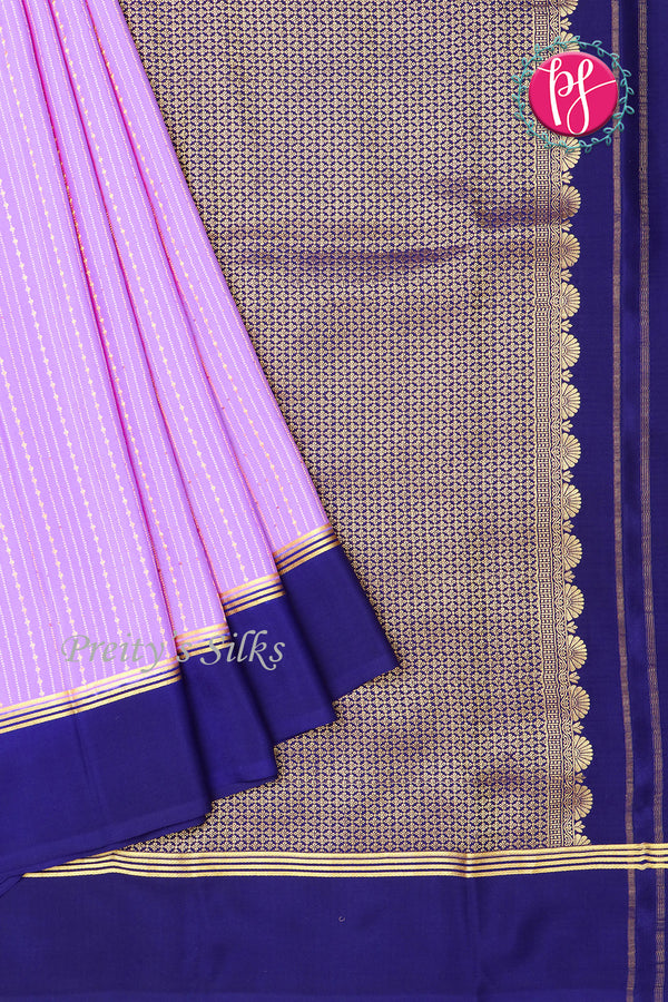 Pure Mysore Crepe Silk Saree Contrast PlainBorder -Lightlavender Navyblue-PA10788