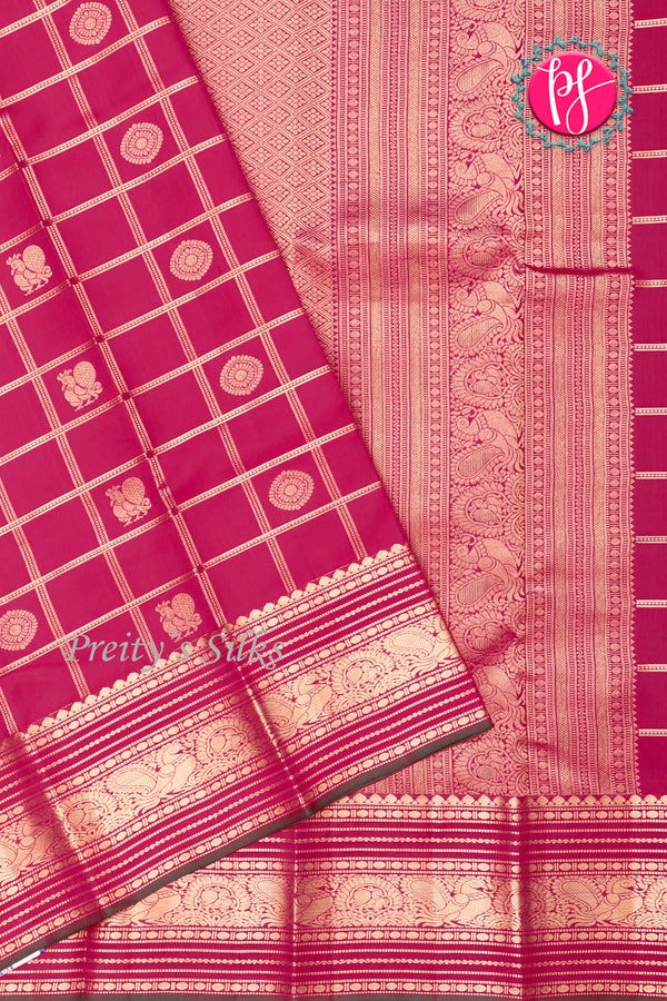 Pure Kanchipuram Silk Saree-Mejentapink And Green-PA27234