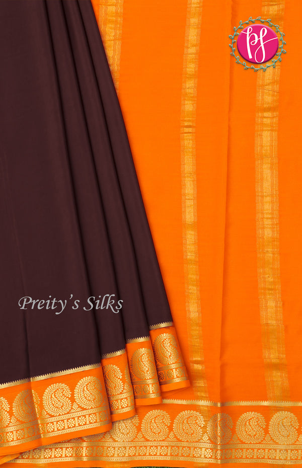 Pure Mysore Crepe Silk Saree With Contrast Mango Border-PF38139