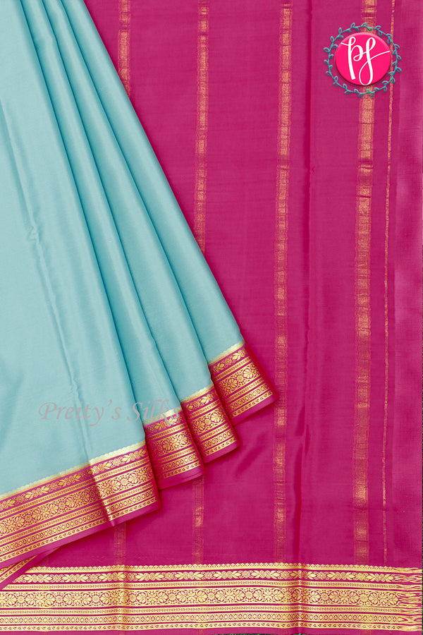 Pure Mysore Crepe Silk Saree-Powderblue And Pink-PA28937