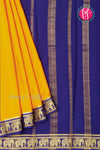 Pure Mysore Crepe Silk Saree- Contrast-Yellow And Navyblue-PA19804