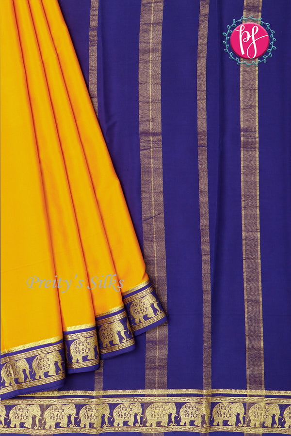 Pure Mysore Crepe Silk Saree- Contrast-Yellow And Navyblue-PA19804