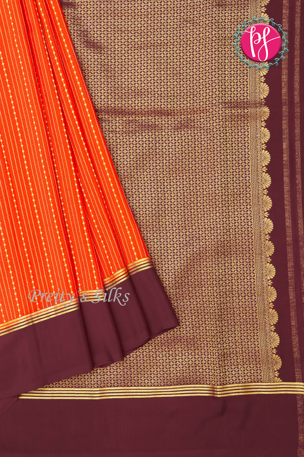 Pure Mysore Crepe Silk Saree Contrast PlainBorder -Rustorange And Maroon-PA10788