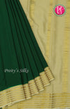 Pure Mysore Crepe Silk Saree-Bottlegreen And Cream-PF66927
