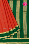 Pure Mysore Crepe Silk Saree -Rustorange And Green-PF86046